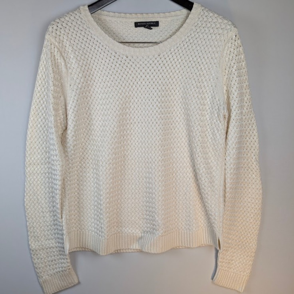 Banana Republic Sweater Womens L Off-White Thick Basket Weave Knit